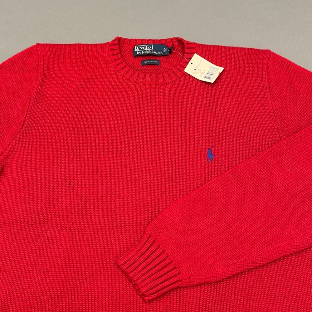 Vintage 90s Polo Ralph Lauren Mens Red Cotton Crewneck Sweater Pony Logo M NWT